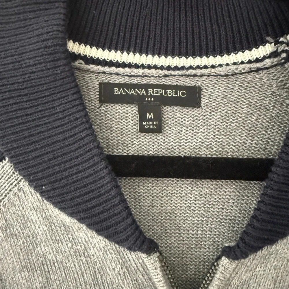 Banana Republic Mens Gray Navy Colorblock Full Zip Cotton Cardigan Sweater M